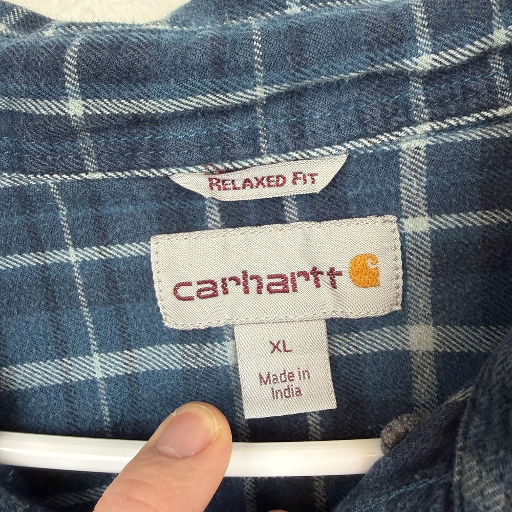 Carhartt Shirt Mens XL Blue Plaid Flannel Long Sleeve Button Up Pockets Workwear - Picture 4 of 9